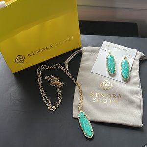 LIKE NEW! Kendra Scott Layla Bronze Veined Teal Magnesite Necklace & Earring Set